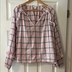J. Crew Pink and White Plaid Blouse Sz L